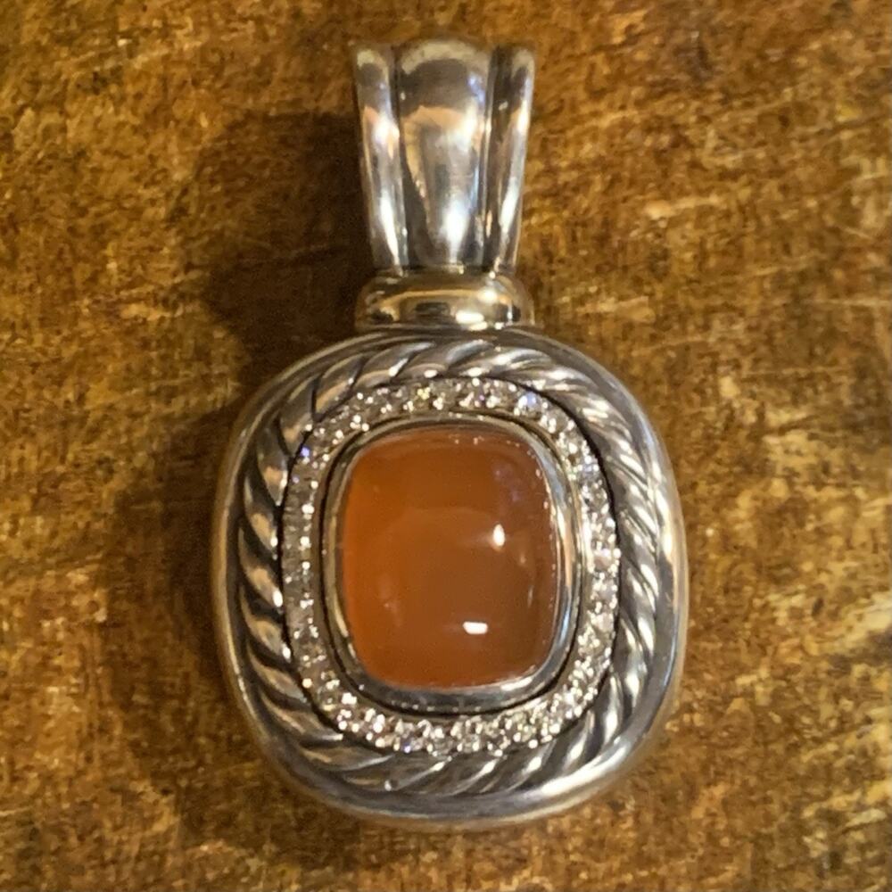 David Yurman Enhancer 18K Gold, Sterling Silver, Carnelian Agate & Diamonds